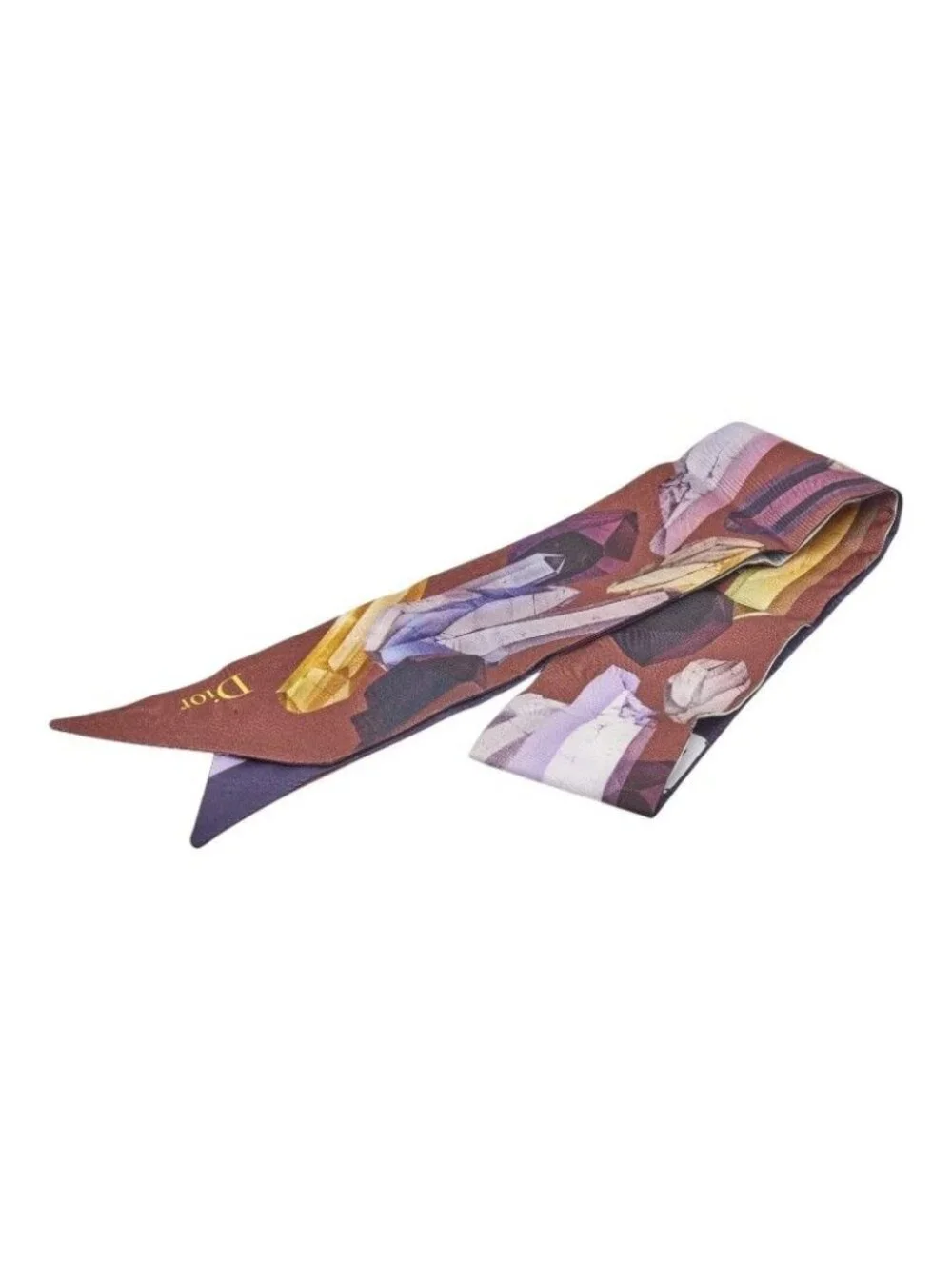 Dior Mizza Crystal Print Scarf Twill Purple Brown Silk